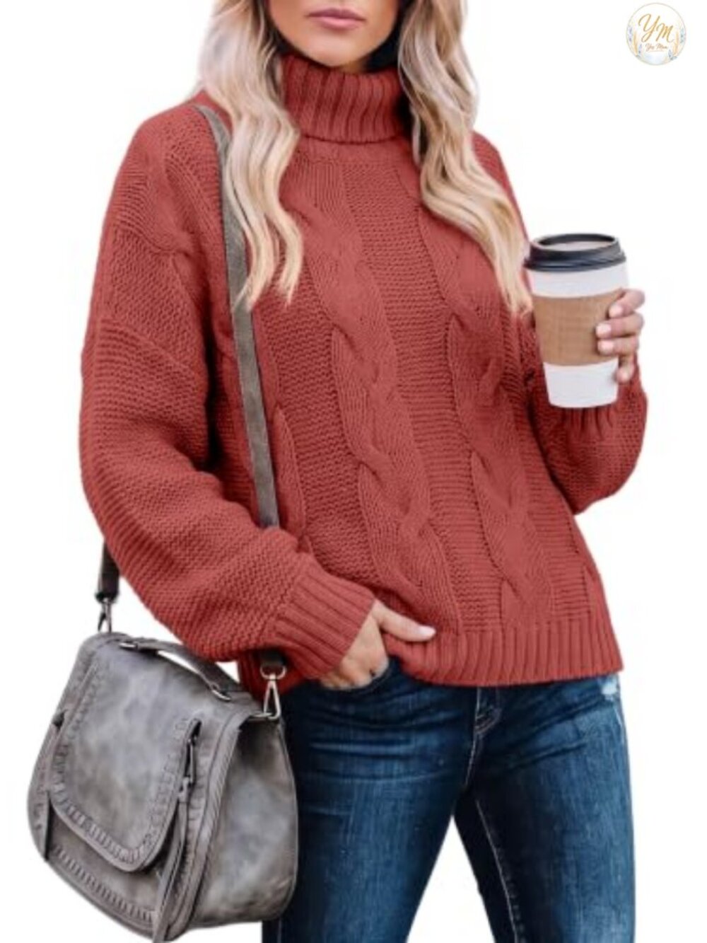 Dokotoo Womens Chunky Cable Knit Turtleneck Pullover Sweater Fall Winter
